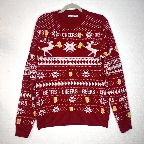 Celebrate Together Red White Cheers Beers Fair Isle Christmas Sweater medium - Picture 1 of 6